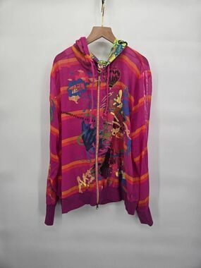 Akdmks Women's Sheer Zip Up Jacket Size XL Pink Colorful 90s Y2K